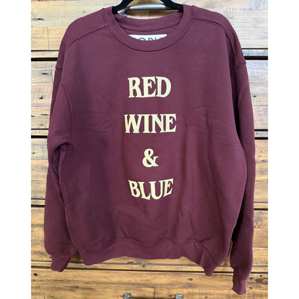People Of Leisure Sweatshirt Womens Large Red Wine & Blue Graphic Crewneck